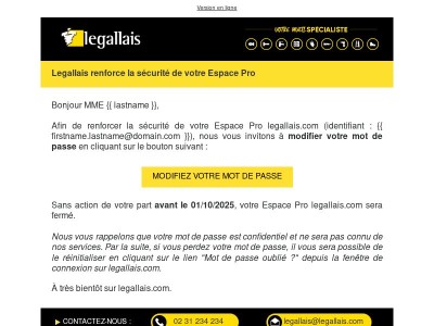 Expiration de votre mot de passe legallais.com