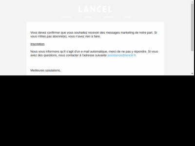 Lancel Shop - Confirmation d'inscription à la newsletter
