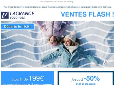 Ventes Flash : Départs du 10 Janvier