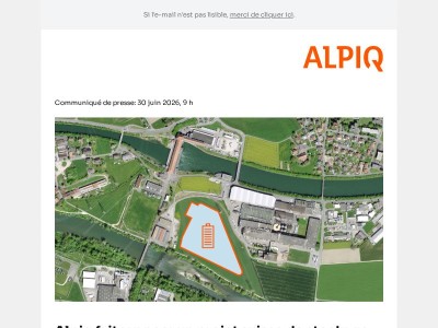 Communiqué de presse: Alpiq fait avancer un projet suisse de stockage par batterie de 300 MW