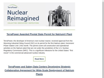 TerraPower Awarded Pivotal State Permit for Natrium® Plant, Develops Strategic Collaboration Agreement for Data Center Deployment
