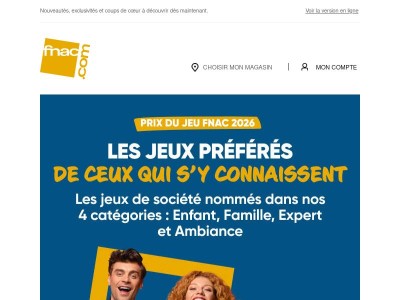 Prix du Jeu Fnac 2026 : découvrez les jeux préférés des passionnés