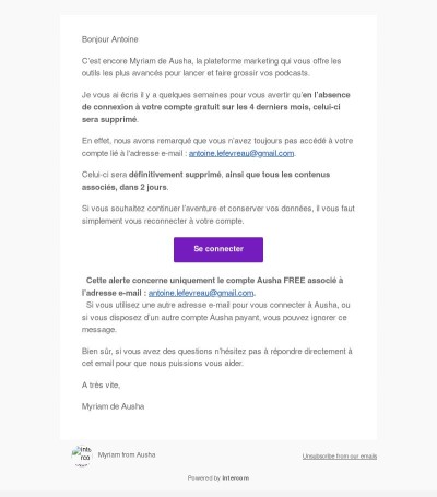 {{ lastname }}, votre compte Ausha sera bientôt désactivé.