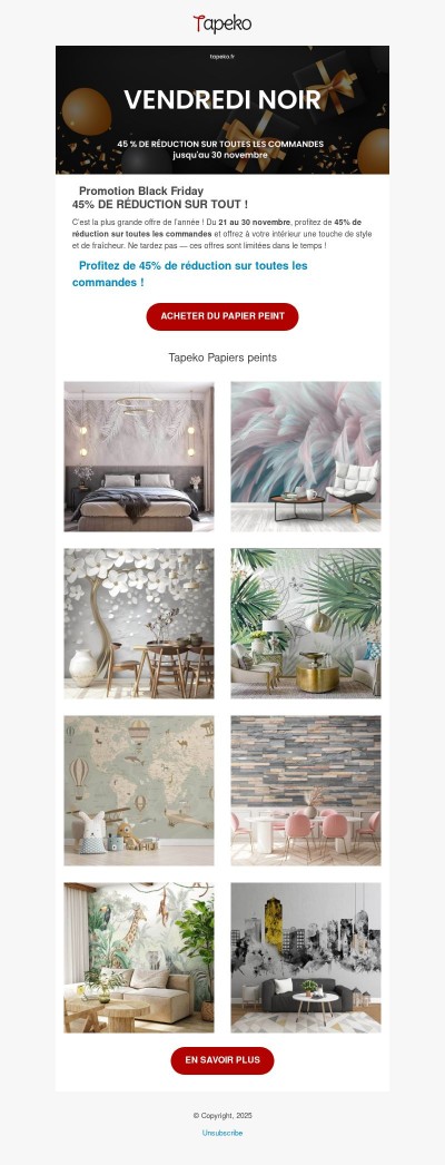 🖤 Le Black Friday est arrivé — 45% de réduction sur tout !