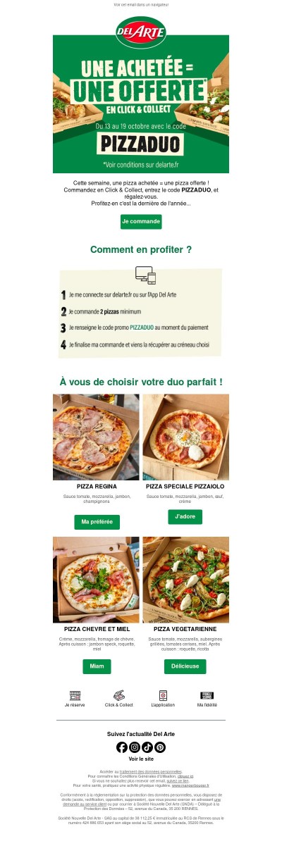 🍕 1 pizza achetée = 1 pizza offerte en Click & Collect