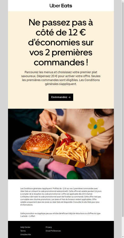 -12 € sur vos 2 premières commandes avec Uber Eats