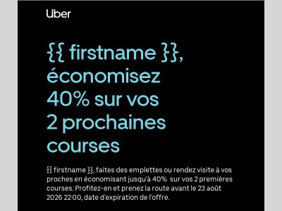 Vous allez quelque part ? Profitez de -40% sur vos 2 prochaines courses