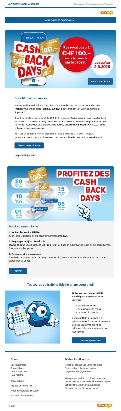 Dernière chance: recevez jusqu'à CHF 100.– sous la forme d'une carte cadeau!