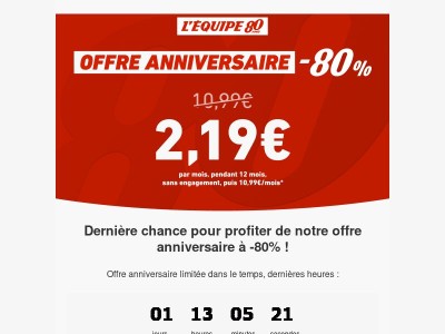 Dernière chance : L'Équipe à -80% 🎉