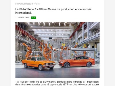 TopTopic:  La BMW Série 3 célèbre 50 ans de production et de succès... (BMW Group PressClub France)