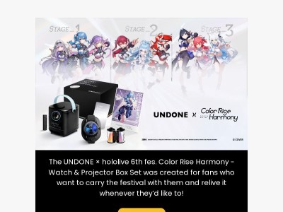 UNDONE × hololive 6th fes. Color Rise Harmony — Nine talents. One watch. Plus a gift ✨