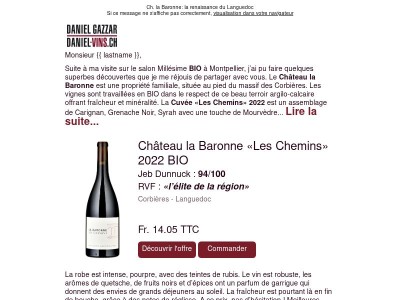 94/100 pour un Corbières BIO à prix d'ami «l’élite de la région» (RVF)