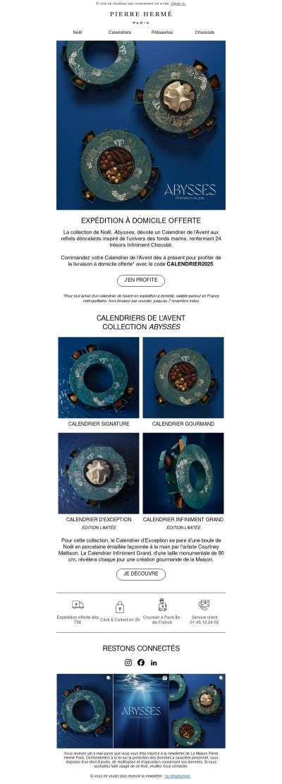 Livraison offerte sur les Calendriers de l'Avent