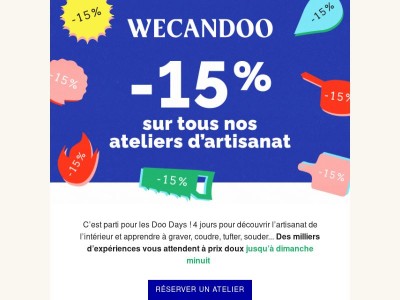 🔥 -15% sur TOUS nos ateliers jusqu’à dimanche !