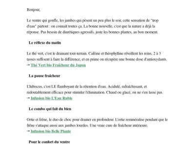 💦 Rétention d'eau : les meilleures tisanes diurétiques