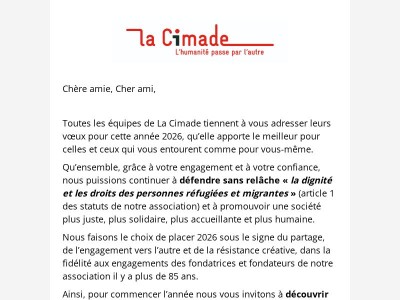 La Cimade vous adresse ses meilleurs vœux pour l’année 2026 