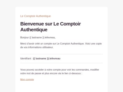 Votre compte sur Le Comptoir Authentique a été créé