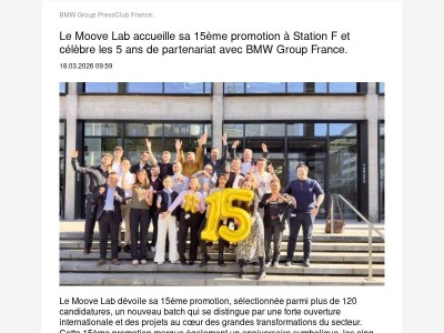  Le Moove Lab accueille sa 15ème promotion à Station F et célèbre les... (BMW Group PressClub France)