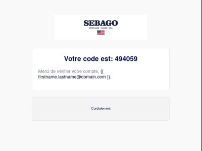 Code de vérification de compte Sebago