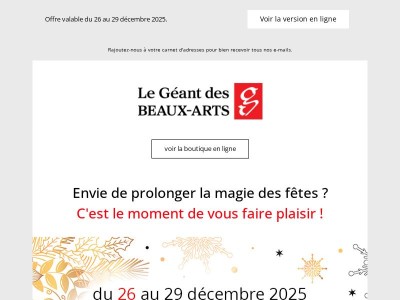 Faites-vous plaisir après Noël : les frais de port sont offerts dès 26€ d'achats !