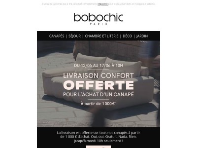 Livraison offerte sur tous nos canapés