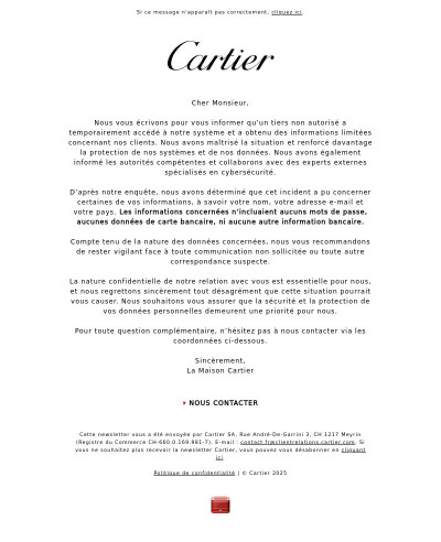 Cartier : Informations importantes concernant vos données personnelles