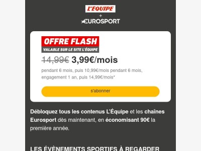 L'Équipe + Eurosport à 3,99€/mois