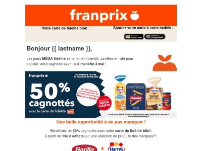 🎁​​{{ lastname }}, 50% cagnottés sur les marques Barilla & Harry's.