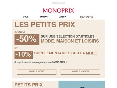 PETITS PRIX : -10% supplémentaires sur la MODE 🔥