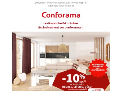 -10% supplémentaires sur le MEUBLE, LITERIE et DÉCO aujourd'hui seulement !