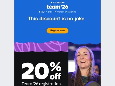 April Fools? Nope – it's 20% off Team '26 registration!