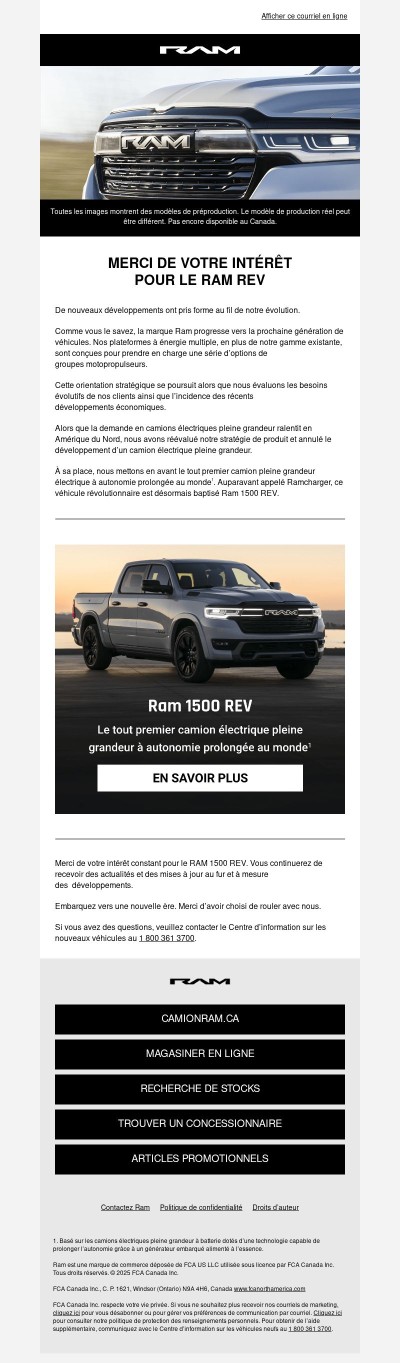 Annonce importante à propos du Ram REV