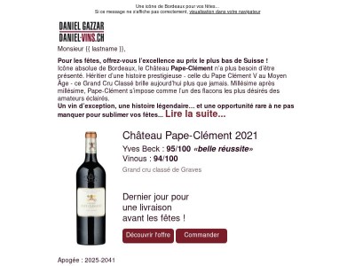 Ch. Pape-Clément en action au prix le plus bas de Suisse (95/100) !