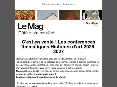 Histoires d'art : réservez nos conférences thématiques pour l'année 🖼️