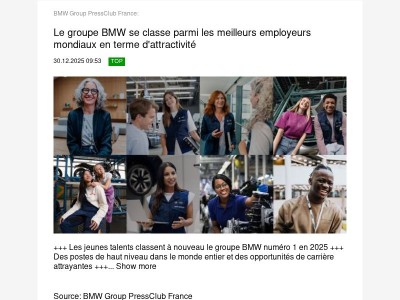 TopTopic:  Le groupe BMW se classe parmi les meilleurs employeurs mondiaux en... (BMW Group PressClub France)