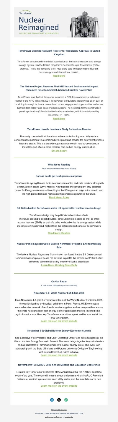 TerraPower Submits Natrium® Reactor for Regulatory Approval in United Kingdom