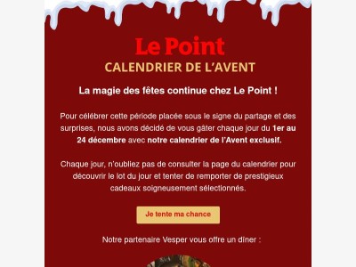Calendrier de l'Avent : remportez un dîner pour 2 au restaurant japonais Vesper !