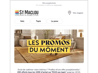 Tapis : 20€ offerts tous les 100€ d'achat* ❤️