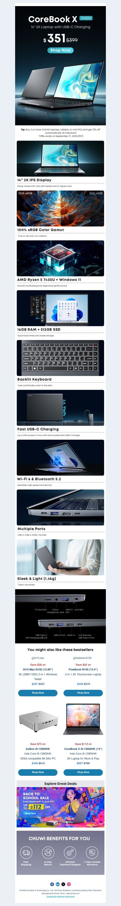 New Arrival: CoreBook X with AMD Ryzen 5 7430U, USB-C Charging, and 2K Display
