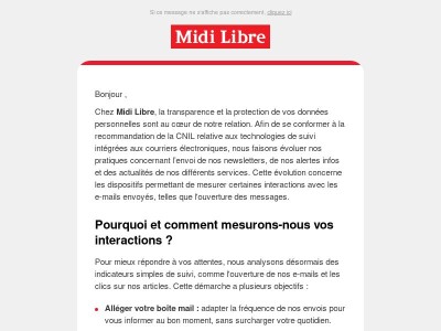 Information concernant le suivi d’ouverture de nos e-mails