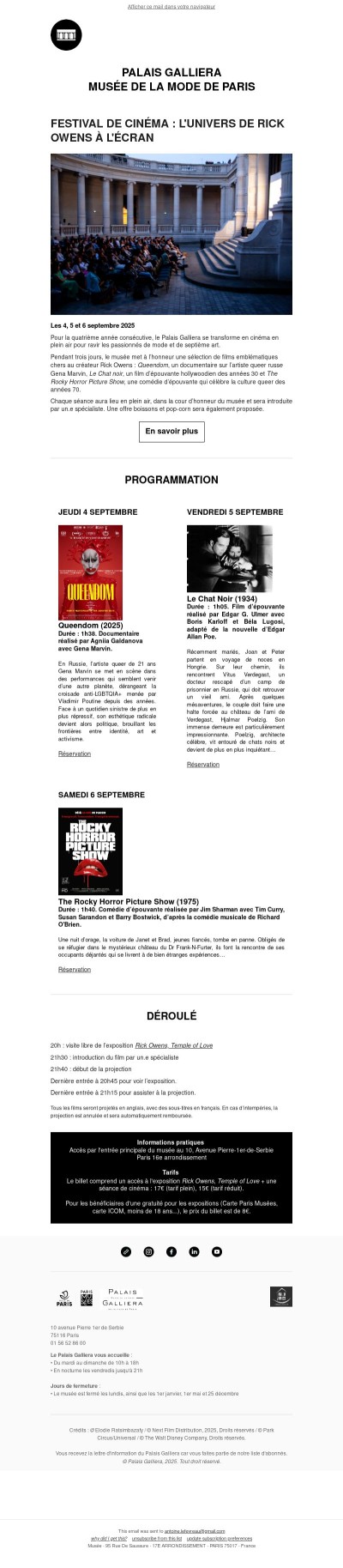 Festival de cinéma au Palais Galliera : Rick Owens à l'écran