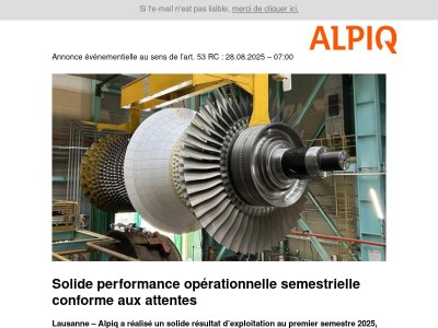 Annonce événementielle : Solide performance opérationnelle semestrielle conforme aux attentes