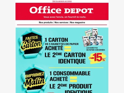 Cartouches & Toners à 15% sur le 2nd produit : foncez...