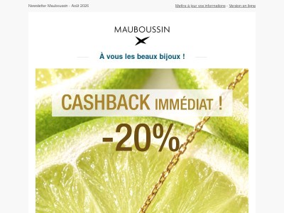 Profitez de -20% de remise* immédiate avec notre offre Cashback !