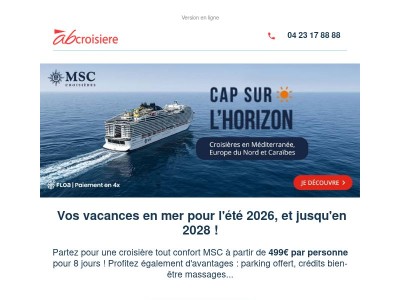 🧭Offres MSC 2026 : Cap sur l'Horizon dès 499€ !