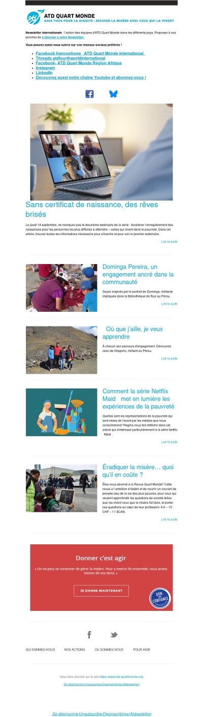 Newsletter internationale – ATD Quart Monde – Septembre 2025 