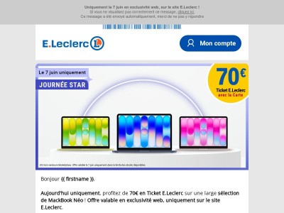 70€ en Ticket E.Leclerc sur les MacBooks Neo !