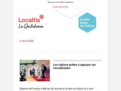 Actualités Localtis du mardi 7 avril 2026
