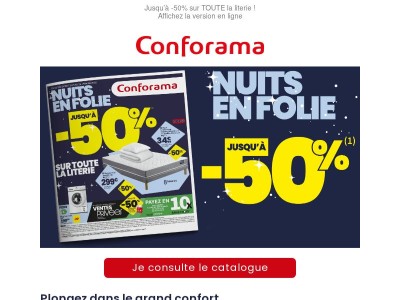  {{ firstname }}, NOUVEAU CATALOGUE, jusqu’à -50% sur toute la literie 🛌 ! 