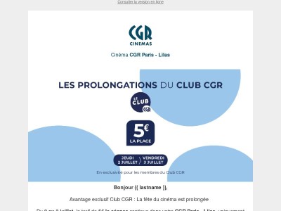 Vos places à 5€ continuent du 2 au 3 juillet